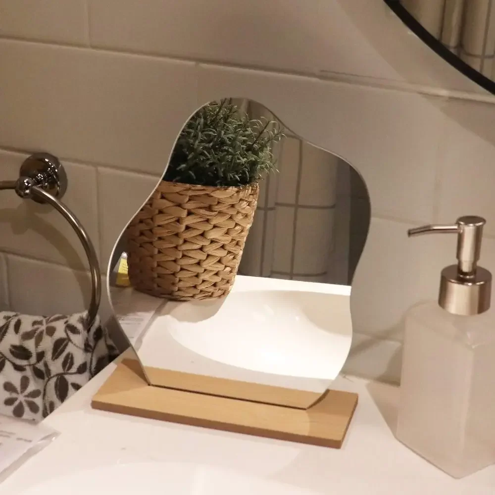 Wooden Irregular Makeup Mirror Cloud Shaped Frameless Decorative Mirror Living Room Bedroom Bathroom Acrylic Makeup Mirror 3