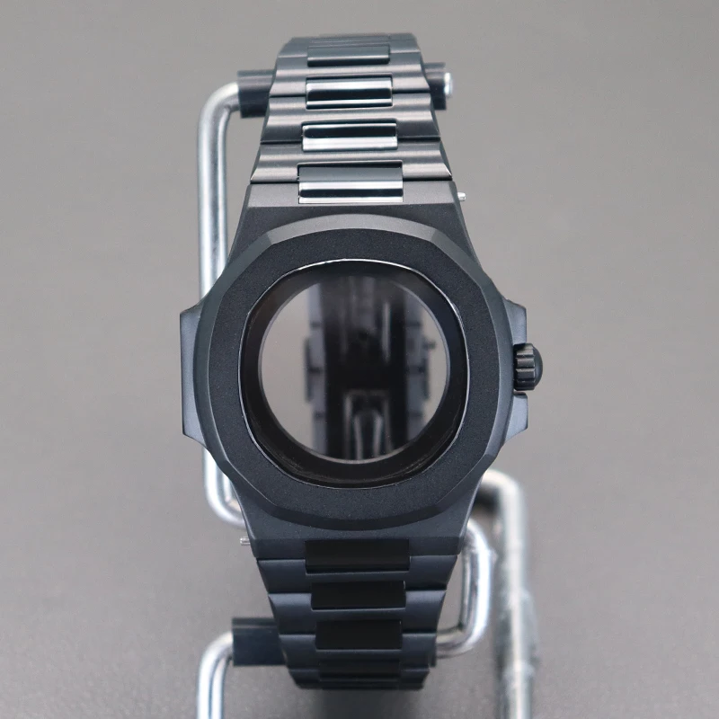 39,5 mm schwarzes hochwertiges Herren-Uhrenteilgehäuse, Armband, Saphirglas für modifiziertes Nautilus NH35 NH36 NH72 29–30,5 mm Zifferblatt