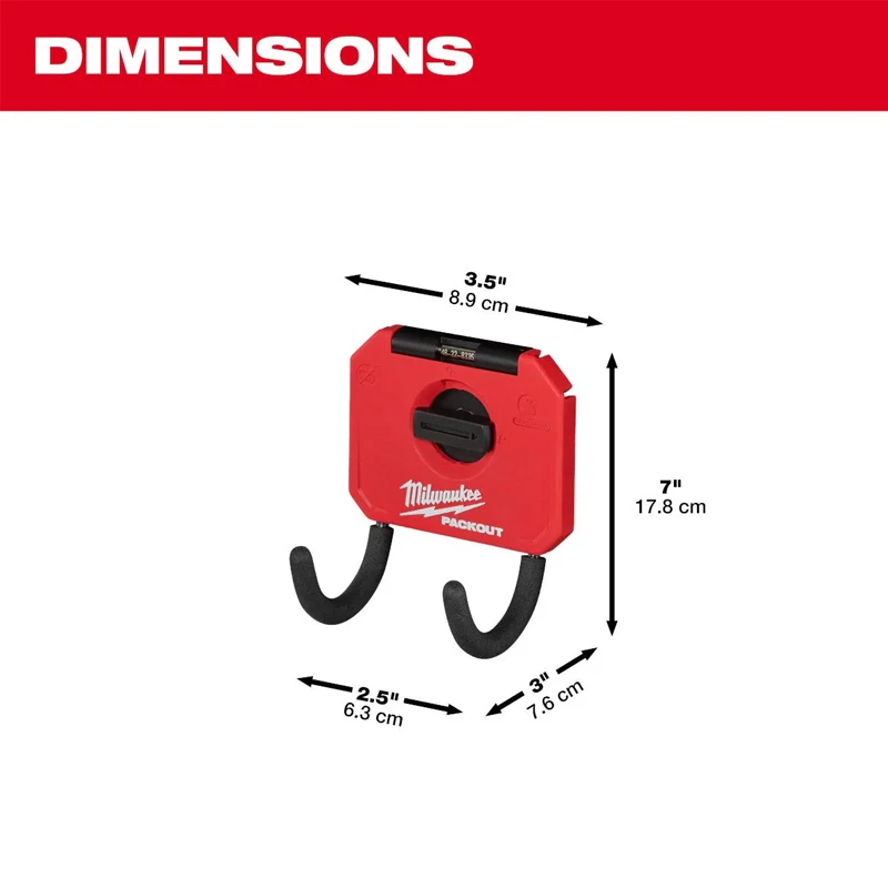 Milwaukee 48-22-8335 PACKOUT 3” Curved Hook Reinforced Hook  Anti Slip Rubber Wall Mounted DIY Storage Tool 4