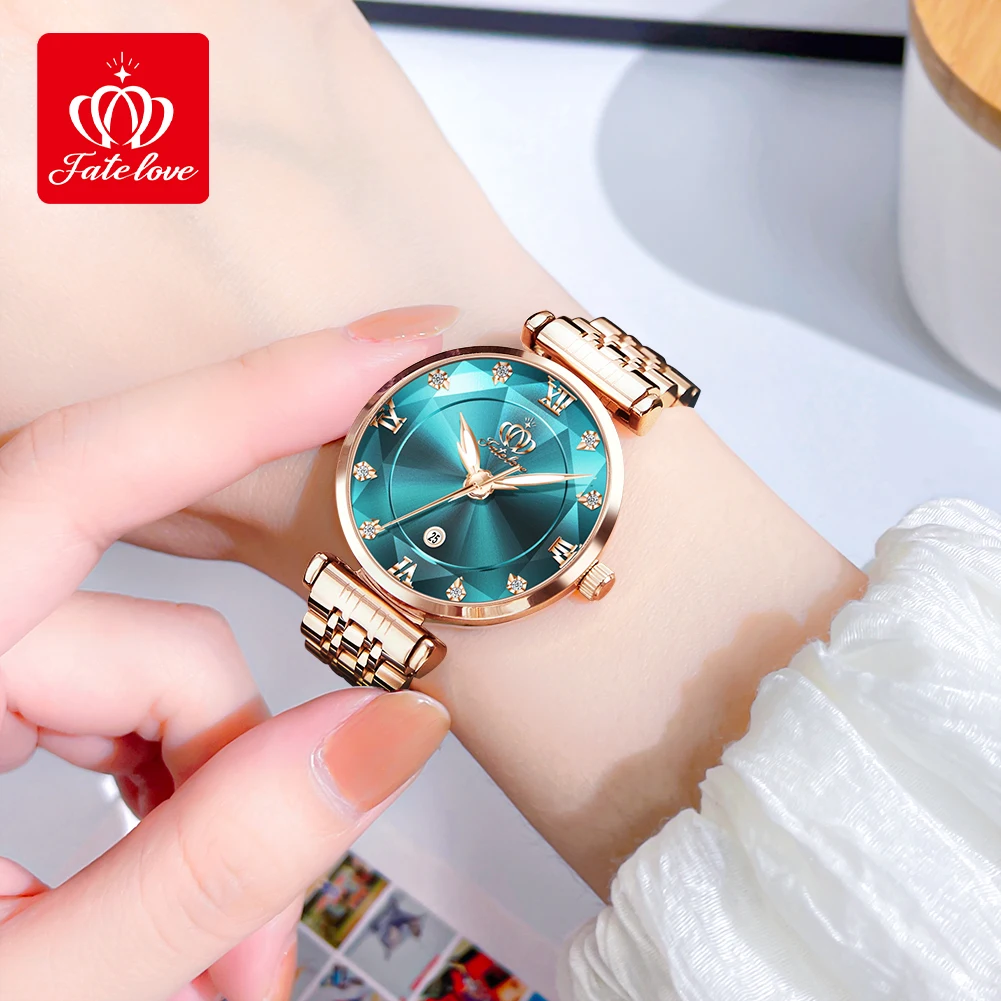 FATE LOVE Elegant Women's Watches Japan Movement Prismatic Cut Mirror Waterproof Stainless Steel Bracelet Sets Gift for Ladies 4