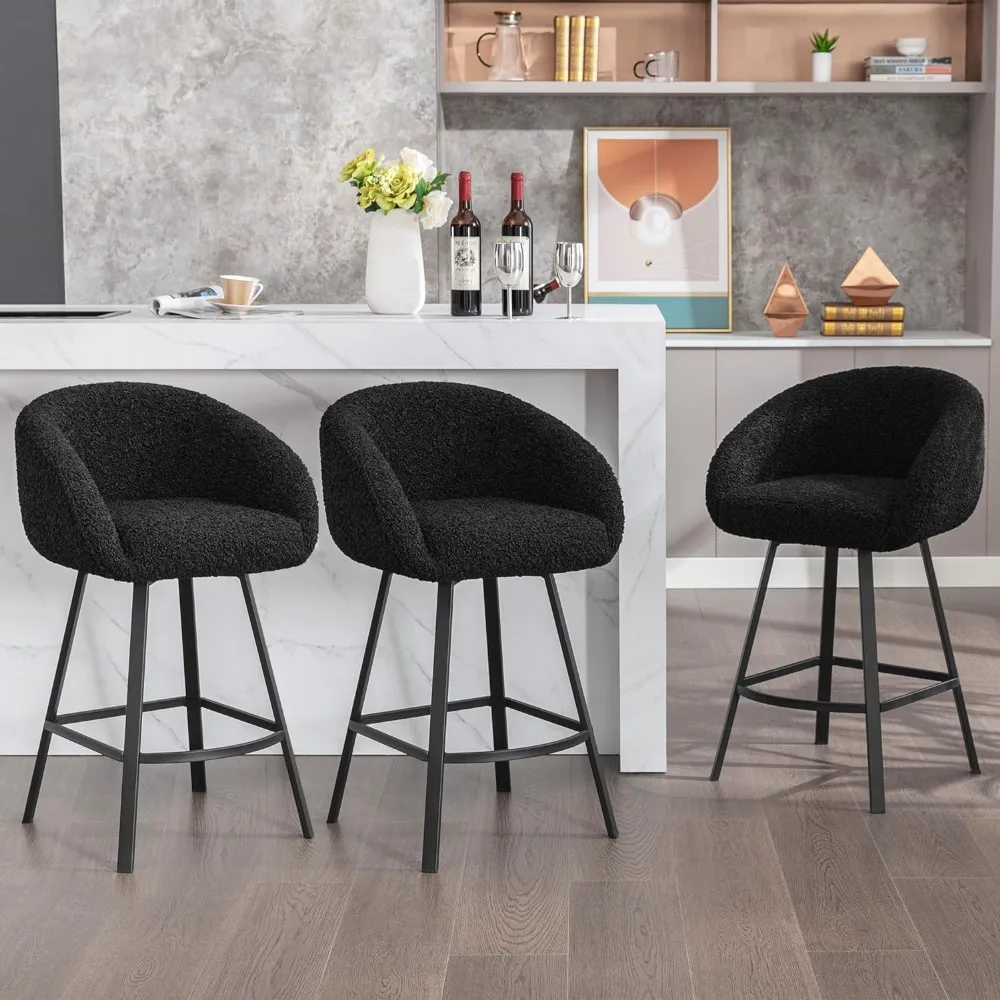 Swivel Counter Height Stools Set of 2, Modern Bar Stools for Kitchen Island, 26'' Black Sherpa Kitchen Counter Height 4