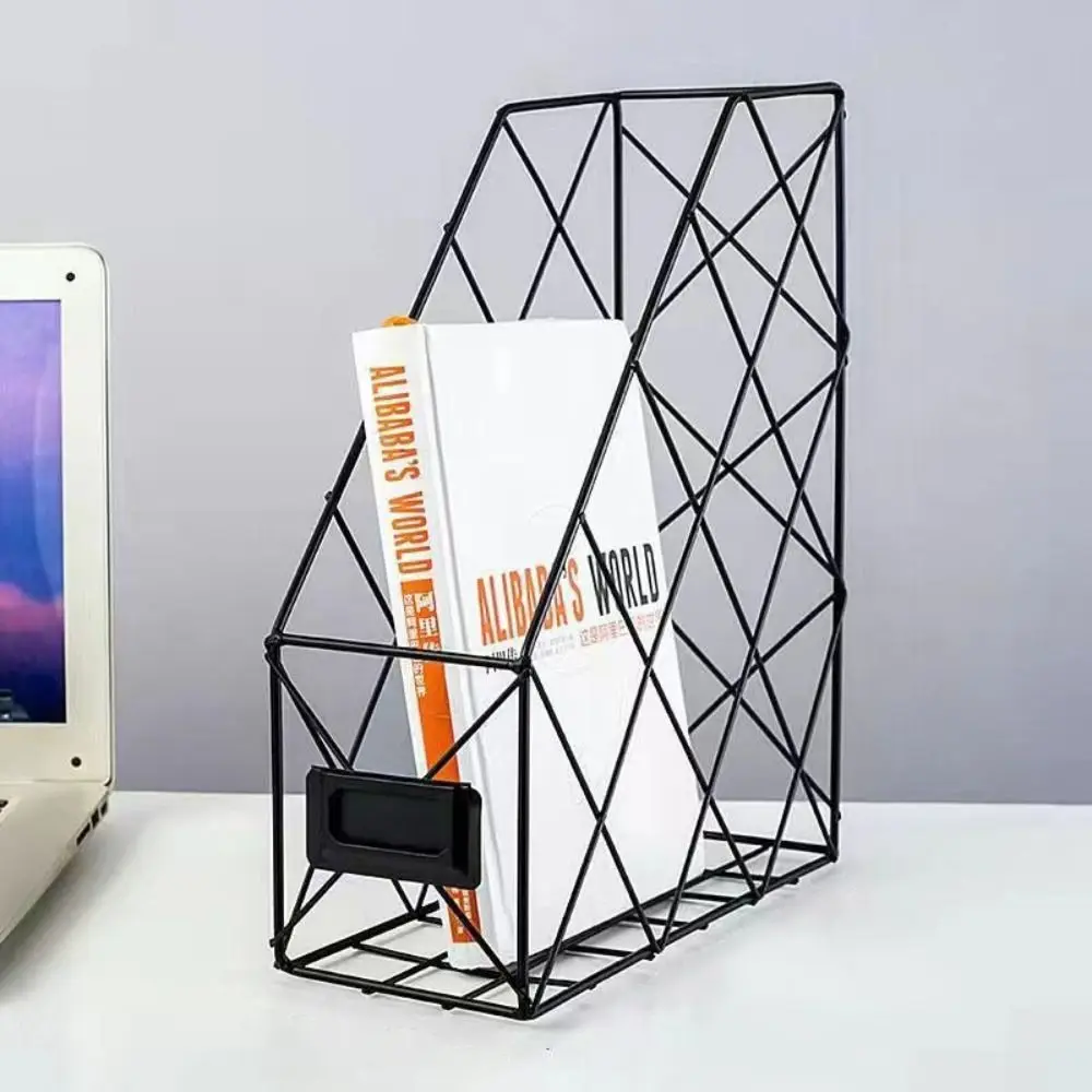 Vertical Metal Desktop File Shelf Wrought Iron Mesh Storage Shelf