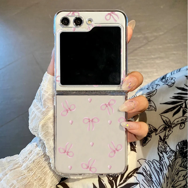 INS Bowknot Clear Folding Phone Case - Hard Back Cover