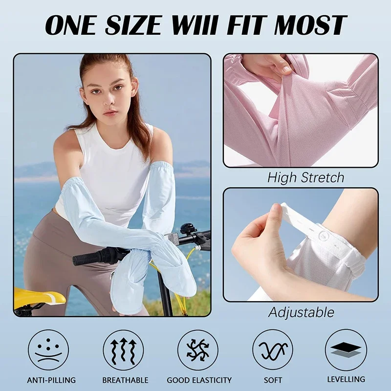 1 Pair Large Size Sun Protection Ice Silk Sleeve Gloves Outdoor Driving UV Loose Breathable Arm Cover Full Finger Arm Guard