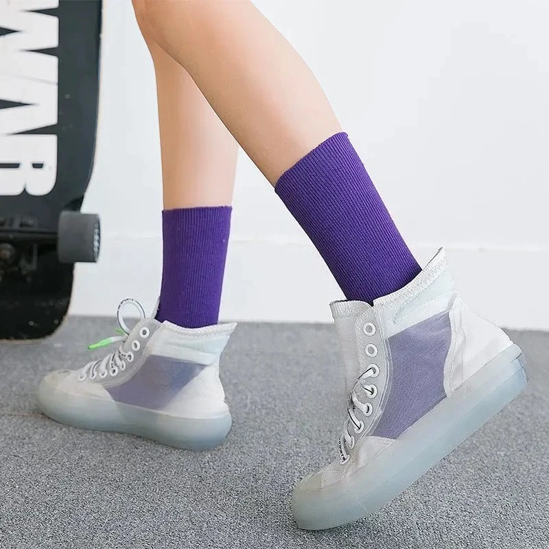 Klein Blue Women's Retro Fashion Crew Socks - Harajuku Style in Trendy Solid Colors