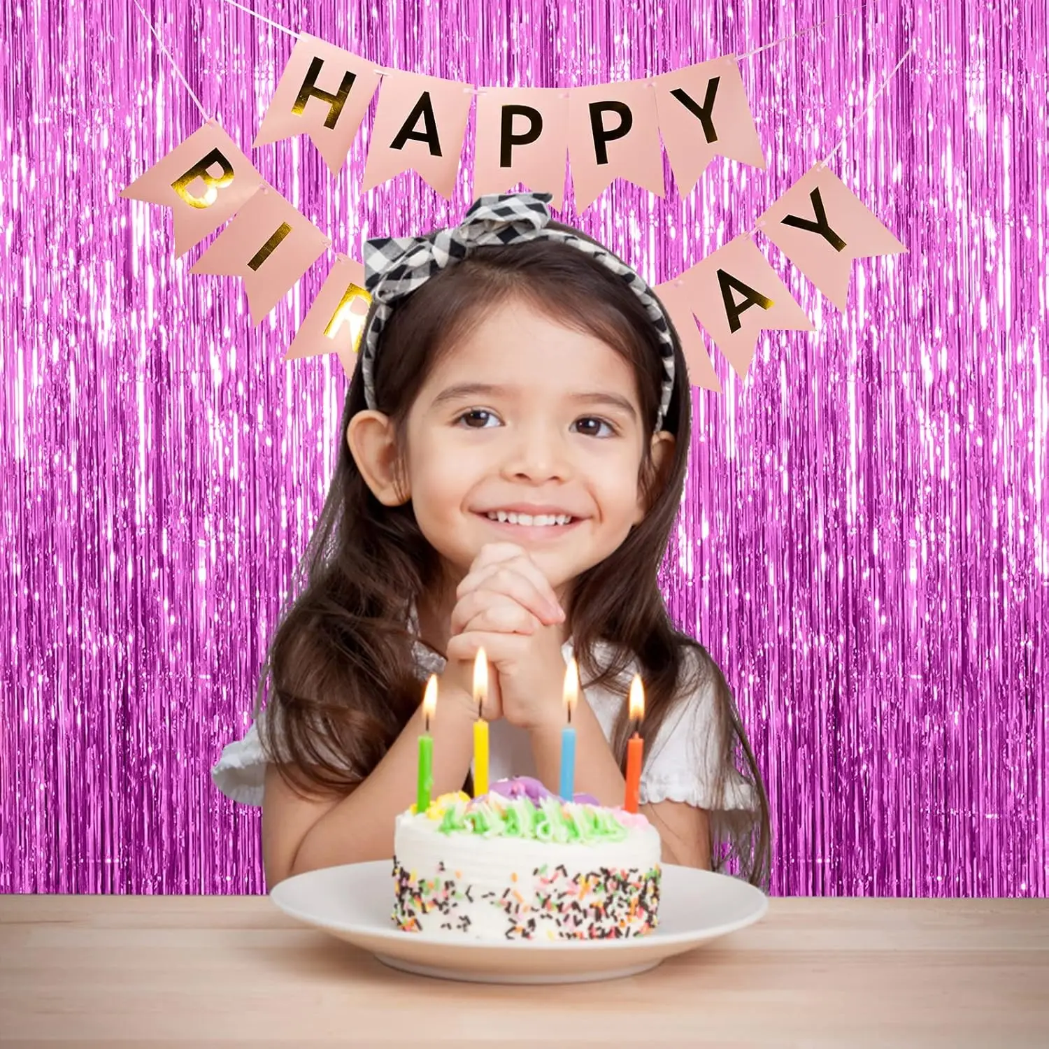 YAAVAAW 2 stuks 1 x 2,5 m glitter roze klatergoud gordijn folie franje gordijn achtergrond feest streamers gordijn foto achtergrond decoraties voor verjaardag school afstuderen vrijgezellenfeest