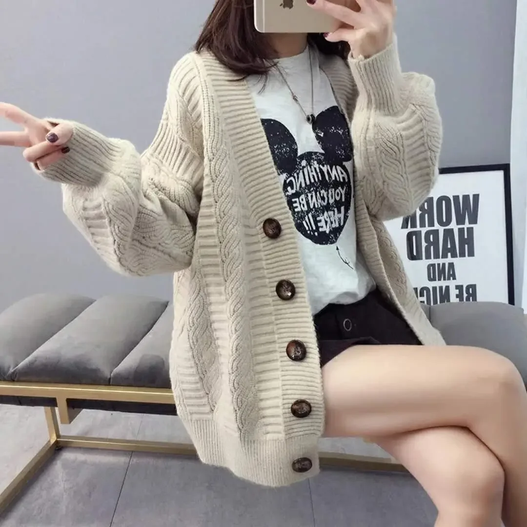 Sweater cardigan jacket female loose Korean student spring and autumn 2021 new sweater trend round button net red hot sale old K