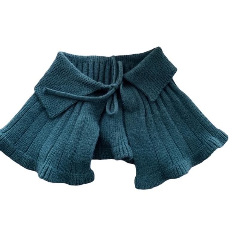 Solid Color Knitted Shawl for Baby Girls, Soft & Comfortable Warm Strap Tied False Collar Children Removable Collar