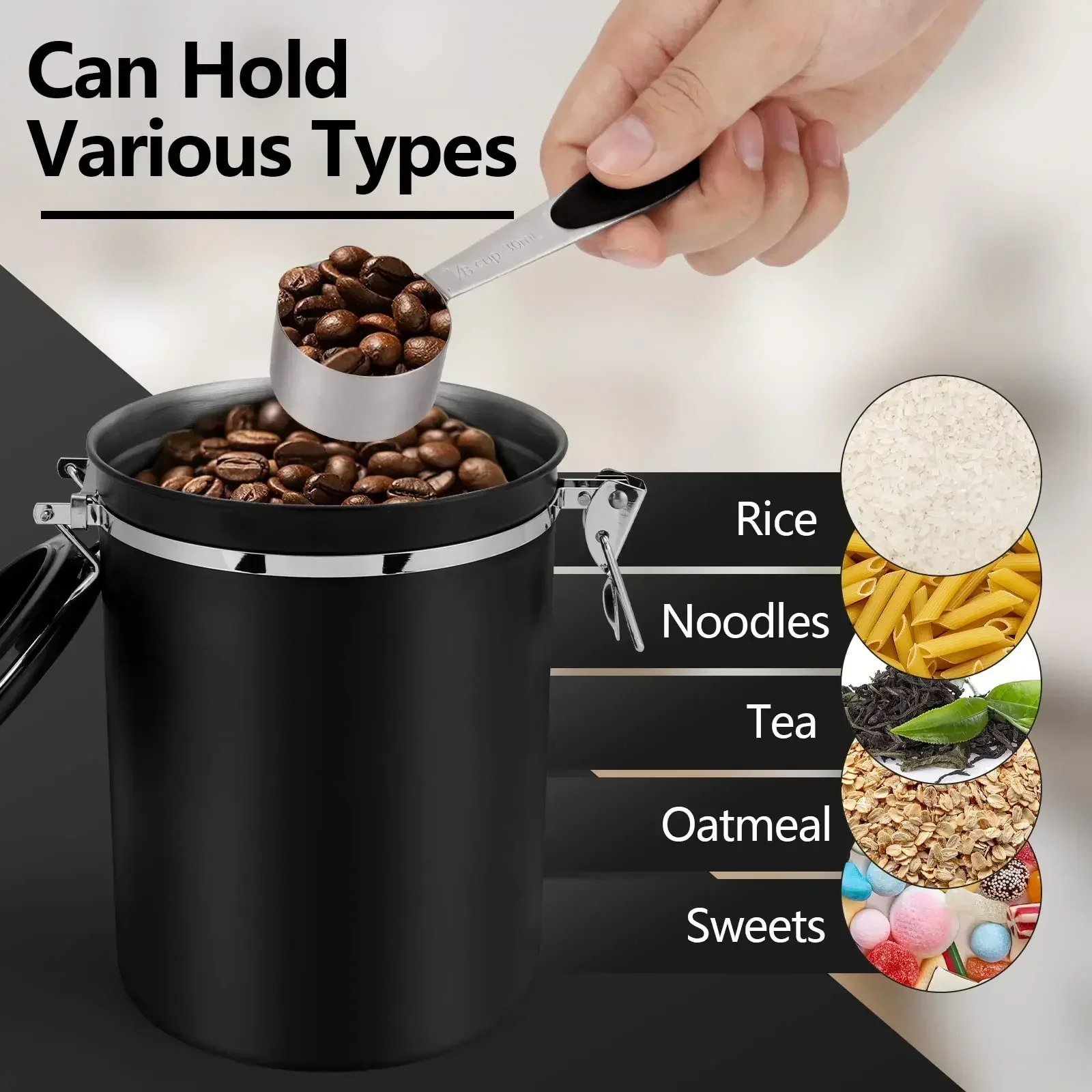 304 Stainless Steel Coffee Beans Vacuum Storage Jar with Spoon Large Capacity Airtight Container Grains Nut Keep Fresh Storage