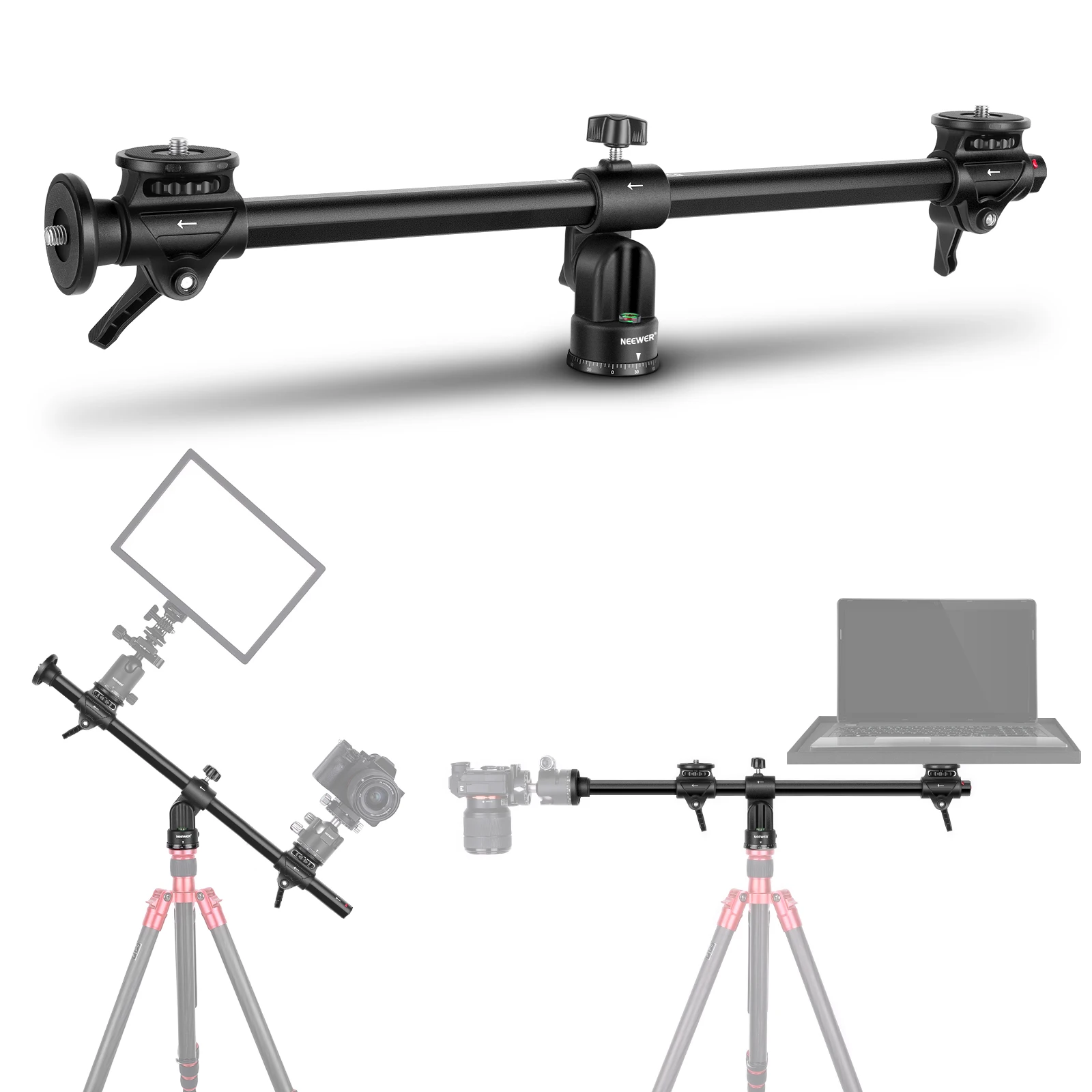 

NEEWER 62cm Horizontal Tripod Center Axis with 3/8" Screw， Aluminum Alloy 360° Rotatable 180°Vertical Tripod Extension Boom Arm