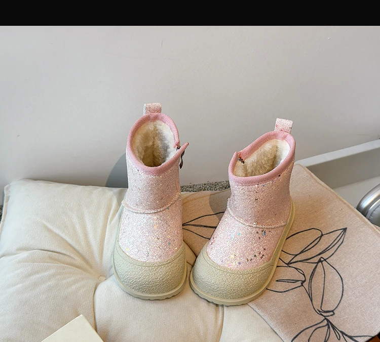 Bottes à paillettes en coton pour filles, taille 26-36, nouveau style hiver 2024, plus veet, deuxième chaussures décontractées pour enfants et bébé_voghion.com
