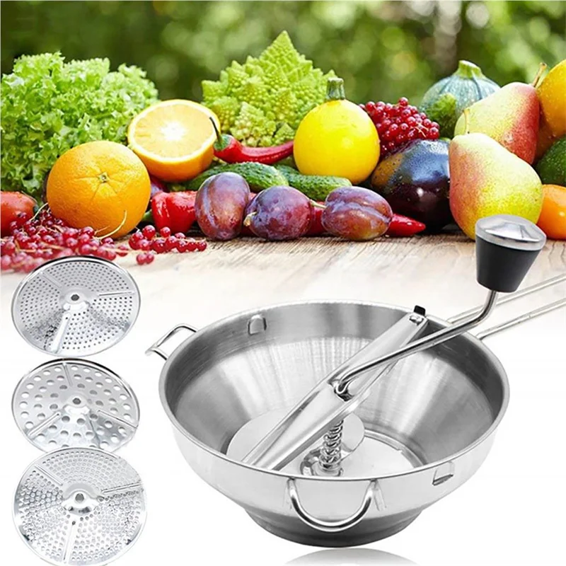 Description Picture 2 of itemVegetable Mill Stainless Steel Food Rotary Mill Strainer Potato Strawberry Jam Masher Grinder with 3 Milling Disc