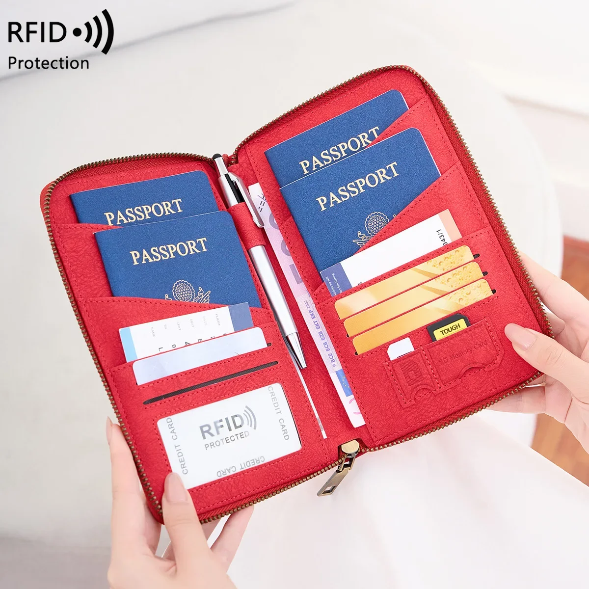 Cross-Border RFID Anti-Theft Travel Passport Wallet Simple Fashion Document Storage Bag Family Passport Holder PU Leather - Image 3