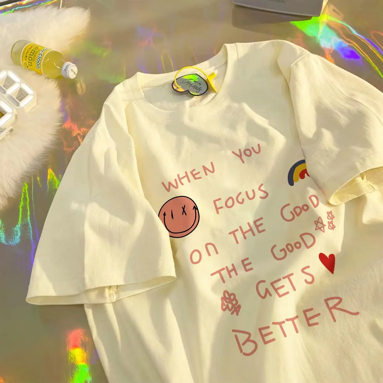 

Summer Cotton Retro Fun Printed Short Sleeve T-shirt Women Loose Korean Version Loose Top Graphic T-shirts