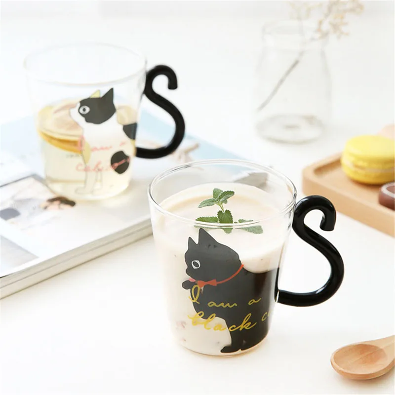 Trasparente Cute Cat Glass Water Drinking Coffee Mug Cups Set Latte Juice Drink Mugs Cup Kawaii Tea Drinkware For Lovers Gift