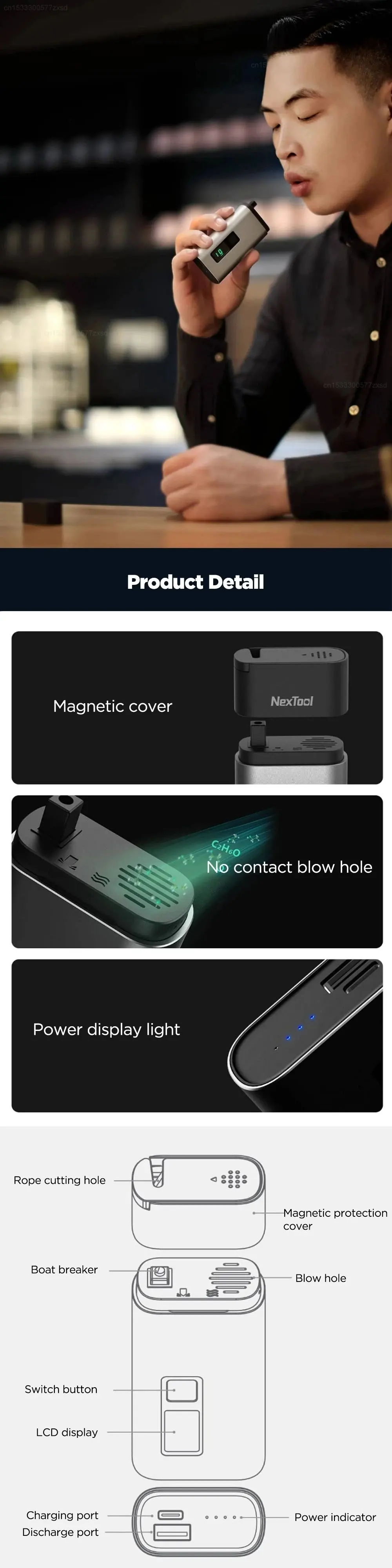 Xiaomi Nextool 4-in-1 Mini Alcohol Tester LCD Digital Car Window Breaker description image 6