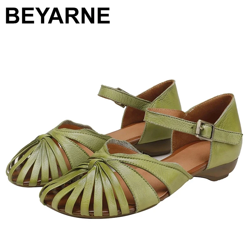 

Genuine Leather Woven Summer Shoes Women Sandals Retro 2023 New Handmade Concise Ladies Low Heel Sandals