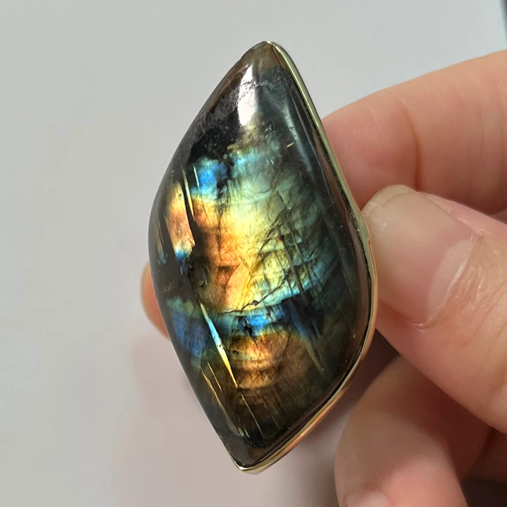 Adjustable Rings Finger Ring Natural Stone Labradorite Adjustable Ring