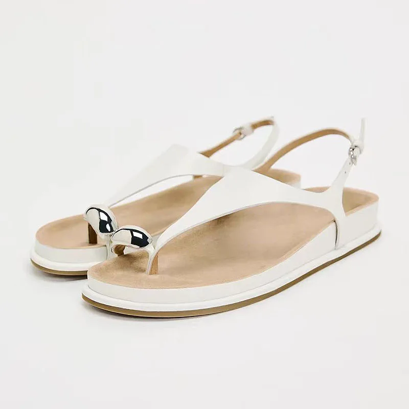 

Шлепанцы TRAF женские с металлическим носком, сандалии на плоской подошве, открытый носок, с круглым носком, повседневные сандалии с пряжкой, песок, летние