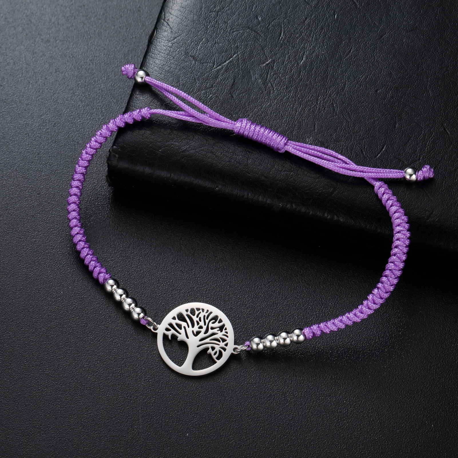 COOLTIME Edelstahl-Armband mit hohlem Lebensbaum-Anhänger, verstellbares geflochtenes Seil-Armband für Damen, modisches minimalistisches Armband, Schmuck – Detail 9