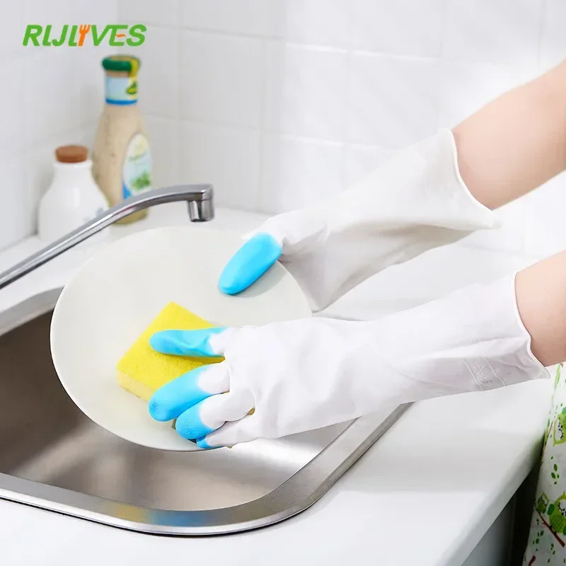 Kitchen Durable Waterproof Gloves Dishwashing Housework Cleaning Gloves Non-slip Thin Rubber
