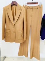 HIGH STREET Newest Fashion 2026 Designer Suit Set Women's  Slim Fit Single Breasted Embroidery Blazer Pants Set 2pcs