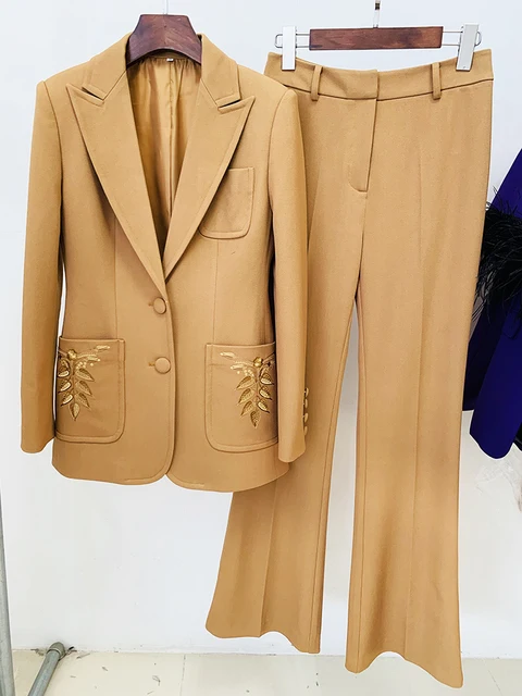 HIGH STREET Newest Fashion 2026 Designer Suit Set Women's  Slim Fit Single Breasted Embroidery Blazer Pants Set 2pcs