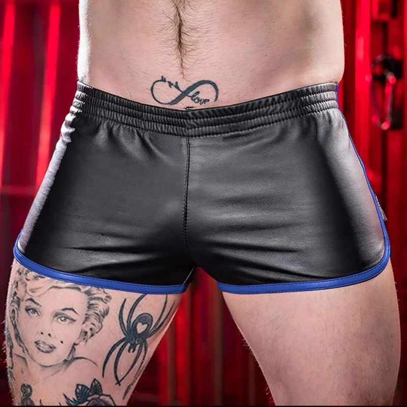 Black Leather sexy Shorts for men with Pockets men's Shorts Faux Pu LeatherShorts Fitness Running Best-selling Men fun shorts casual shorts for men