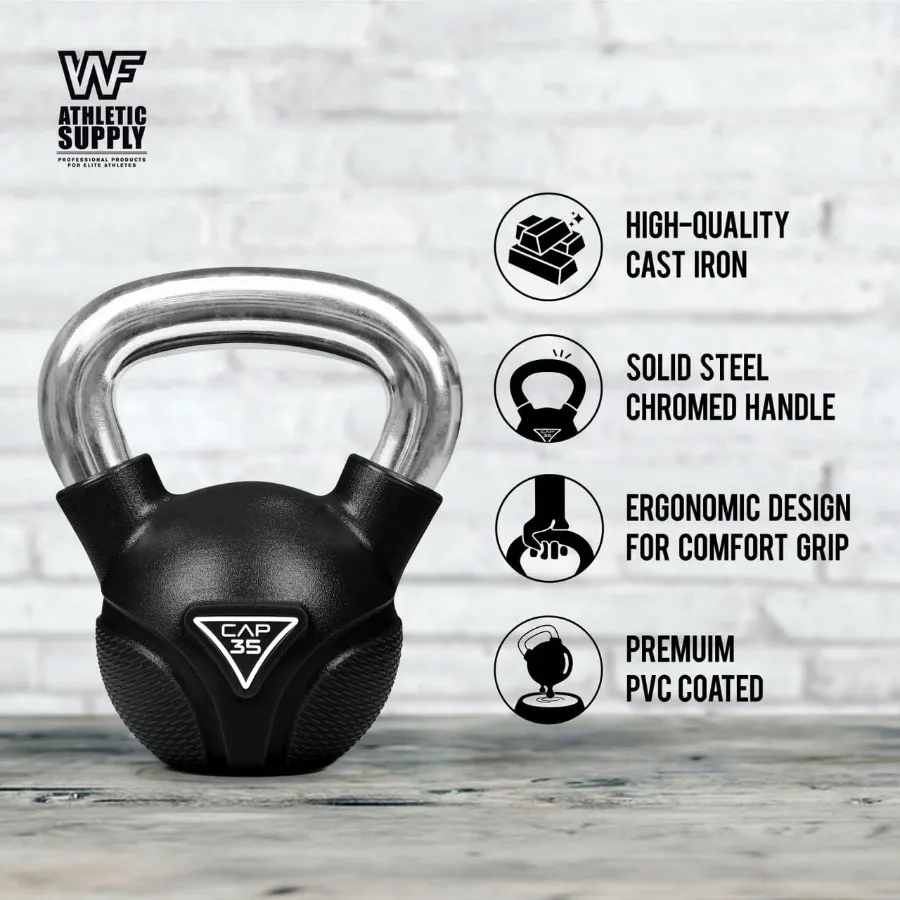 30LBS Color PVC Coated Kettlebell with Chrome Handle, Kettlebell Sets for Home Gym, Great for Cross Training, Swings, Body Worko