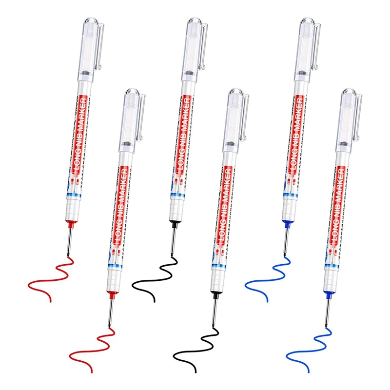 

Маркеры с длинной головкой и глубоким отверстием, многофункциональные длинные долговременные маркеры для столярных работ, водонепроницаемые маркеры, 6 шт.