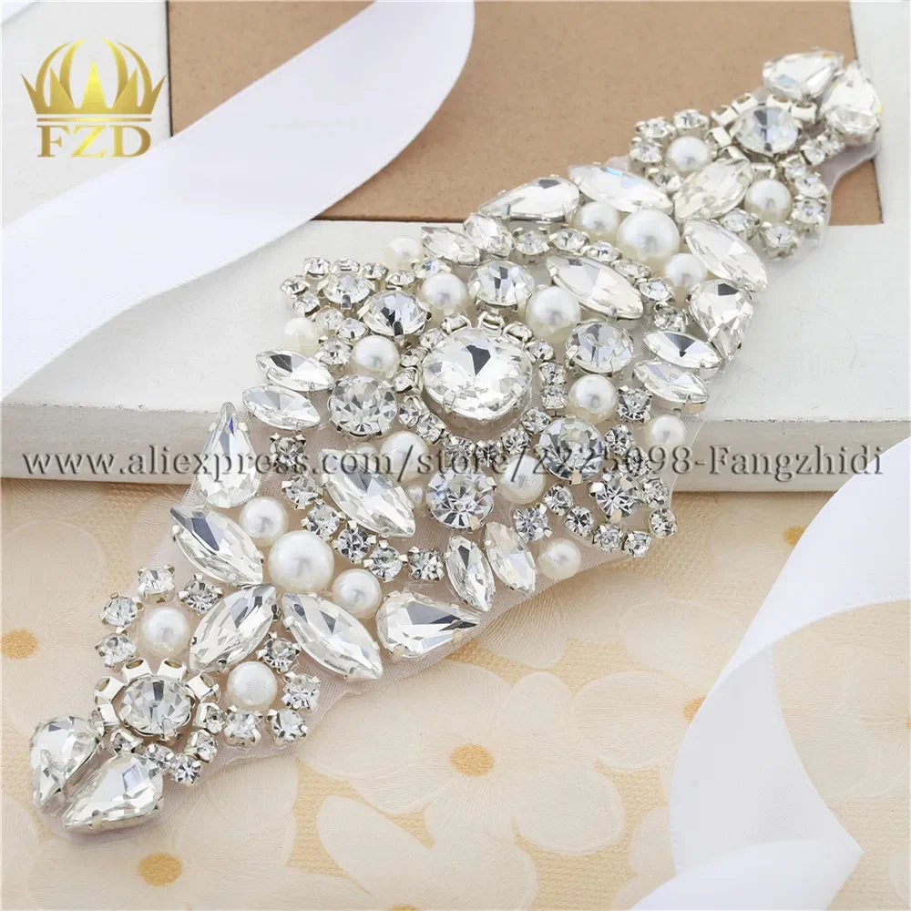 

(30pieces)Handmade Hot Fix Crystal Sew on Pearls Bridal Sliver Rhinestone Applique for Wedding Sash and Belt Crystals Glitter