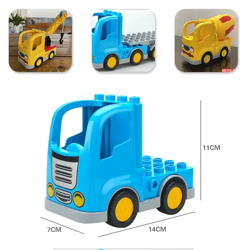 City Car Cartoon Offroad Truck Bread Trailer Bus Big Size Building Blocks Accessories Children Educational DuploLG Bricks Toys - Image 4