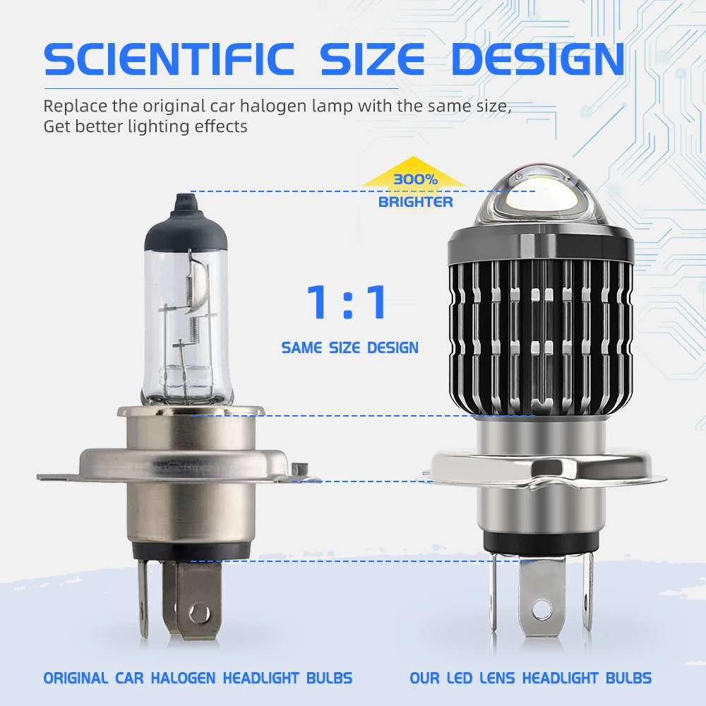 HL H4 LED 오토바이 헤드라이트 전구 H6 P15D CSP LED 렌즈 백색 황색 하이 로우 빔 스포트라이트 오토바이 스쿠터 오프로드용 12V