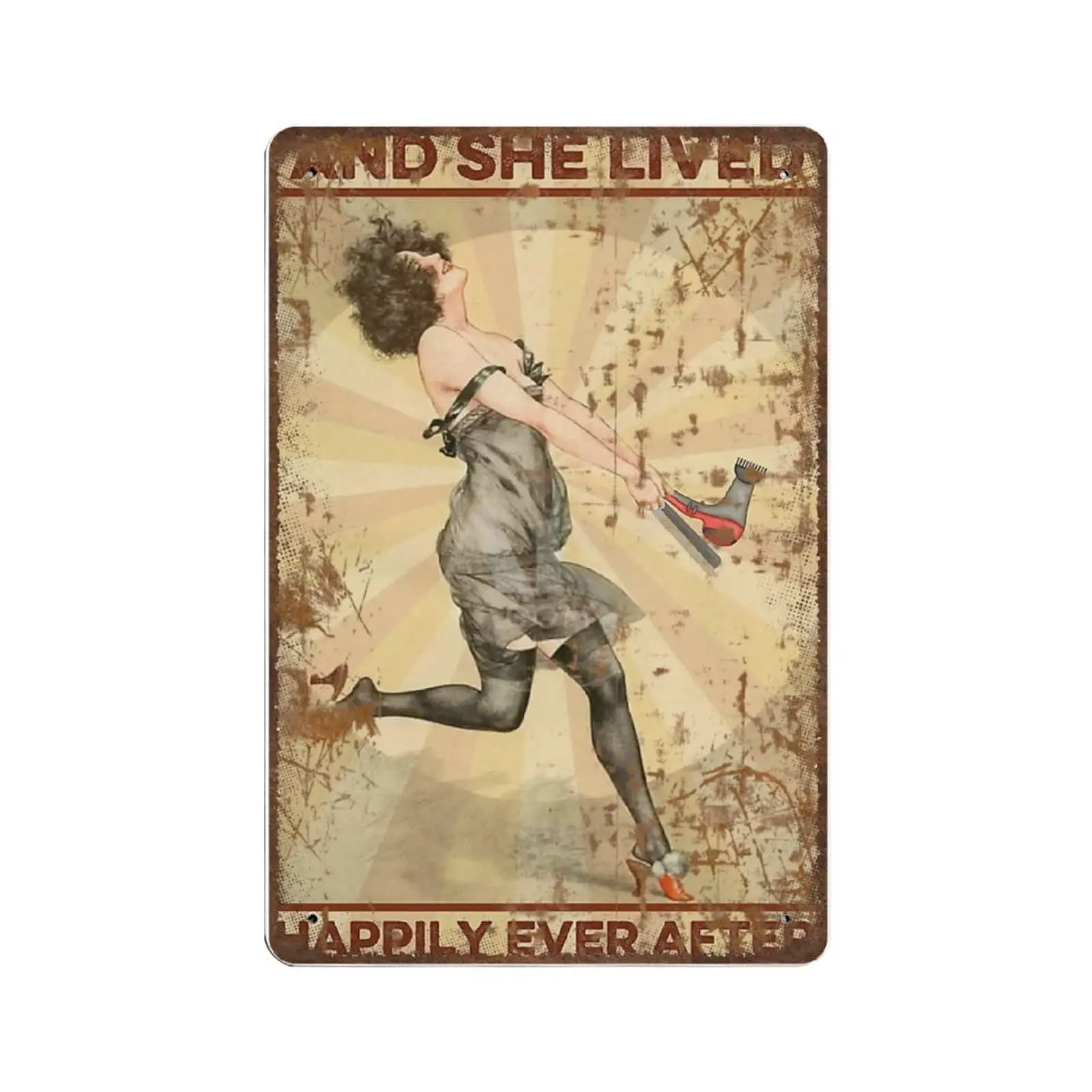 Vintage Thick Metal Tin Sign-and She Lived Happily Ever After Tin Sign -Novelty Hairstylist Poster,Salon Decor Wall Art,Funny Si