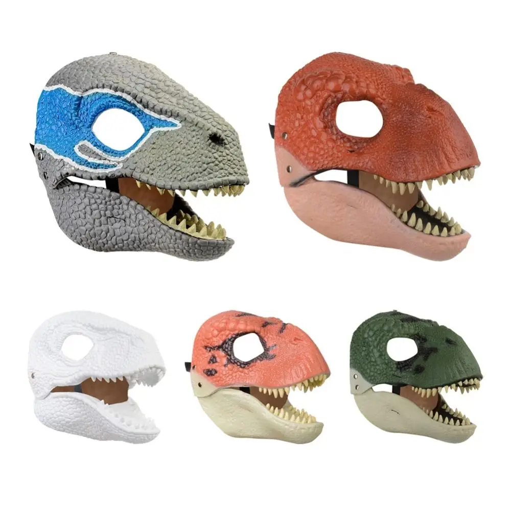 Moving Jaw Halloween Dinosaur Mask Cosplay Props Hard Plastic Dinosaur Headgear Funny Open Mouth Raptor Dino Mask for Party