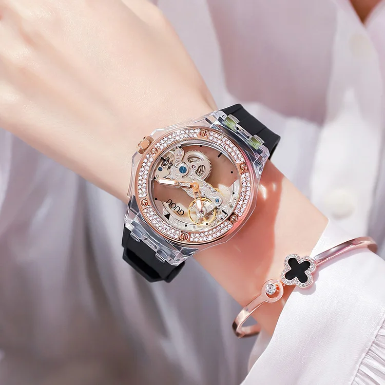 Ladies Watch Temperament Fashion Simple Waterproof Women's Watch Rhinestone Silicone Band Mechanical Watch Luxury