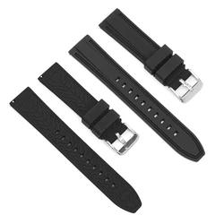 Deluxe Silicone Quick Release Watch Band - Durable Rubber Strap Replacement - 22mm (Black - S)