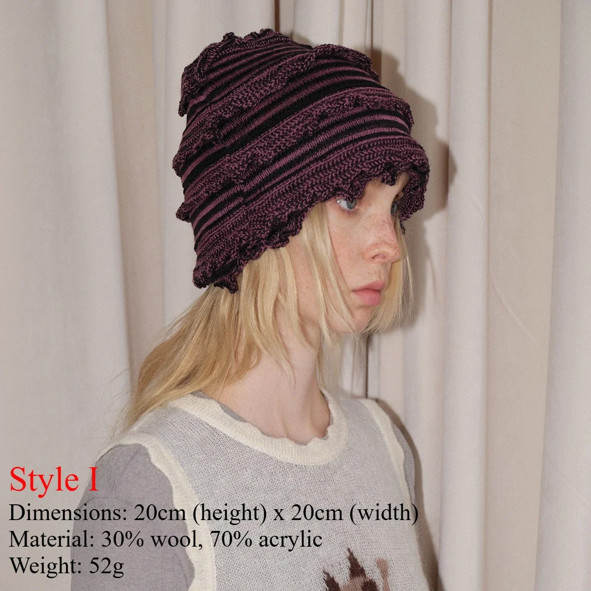 Gorro de punto de lana y piel auténtica