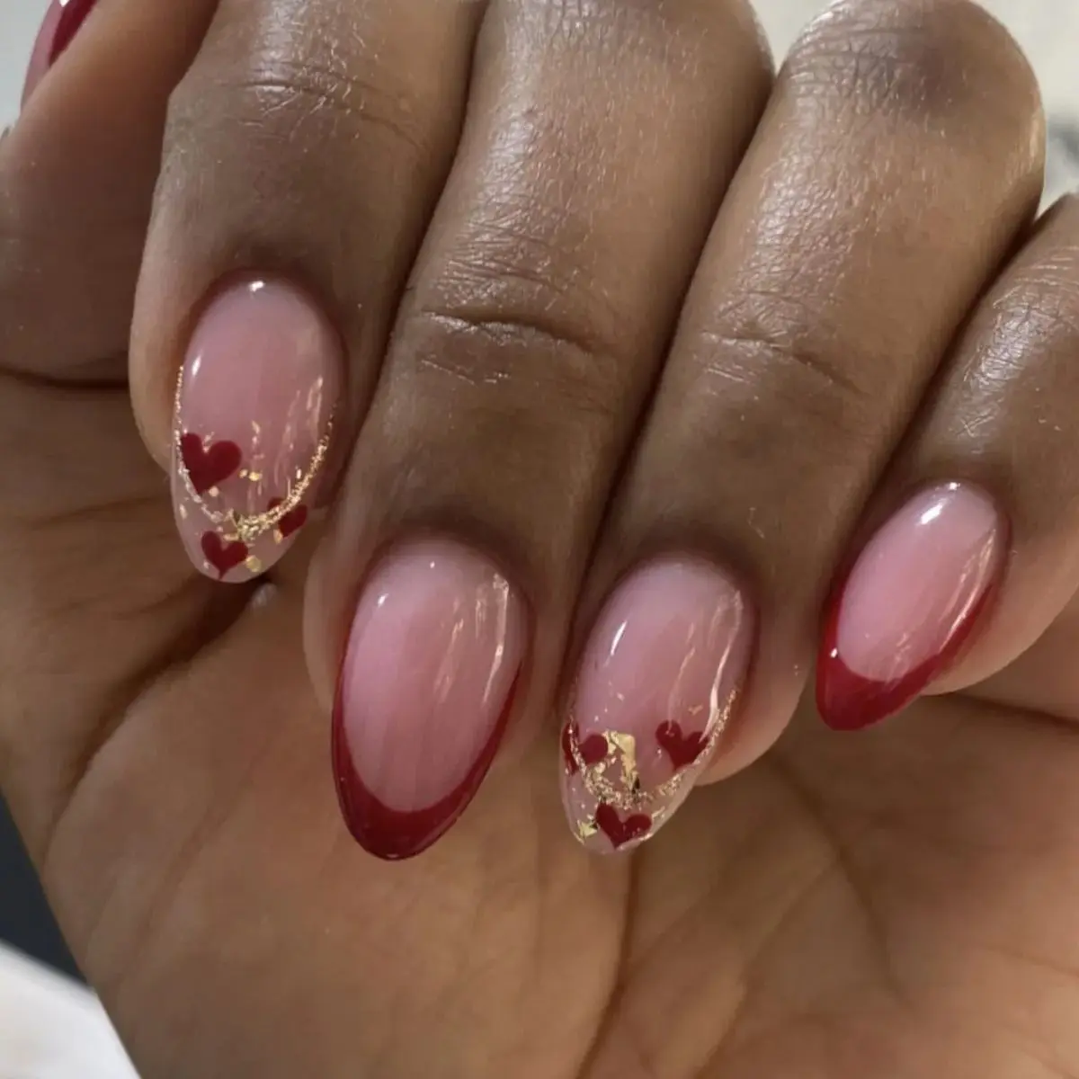 Glitter Powder Red Love Heart French Fake Nails Valentine Gift Fashion Detachable Finished False Nails Press on Nails with Glue