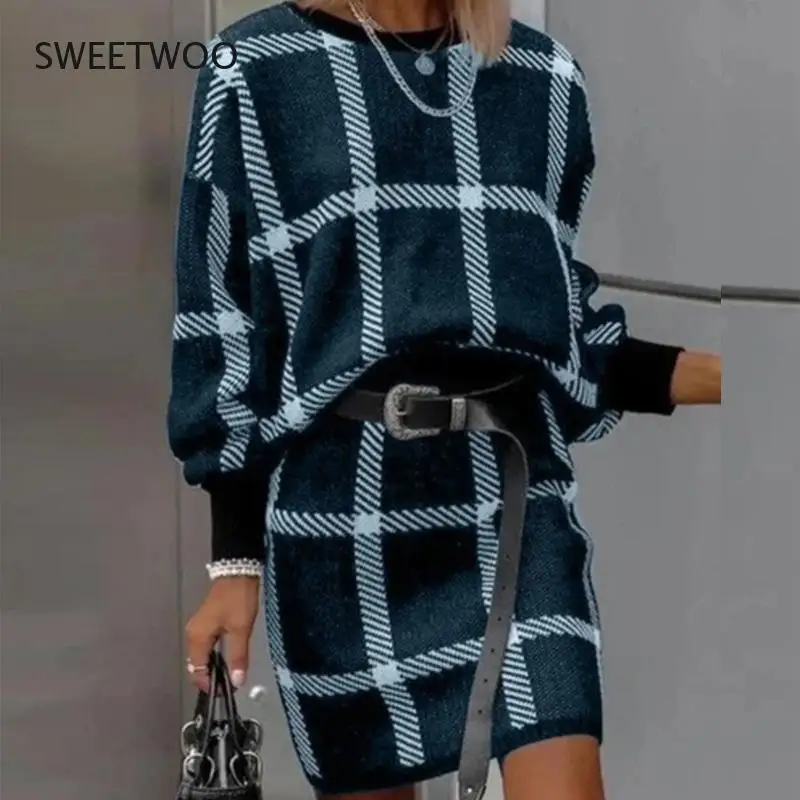 

Retro Printed Plaid Mini Dress Ladies Autumn Casual Long Sleeve Party Dresses Elegant Women Fashion O Neck Loose Pullover Dress