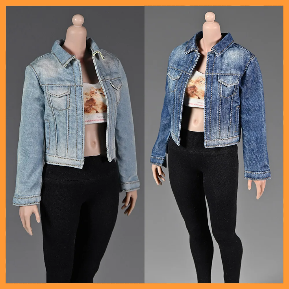 

Женская джинсовая куртка в стиле ретро, рваная короткая джинсовая куртка, верхняя одежда для экшн-фигурок 12 дюймов, модель тела с игрушками, масштаб 1/6
