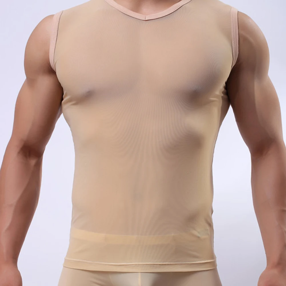 Sexy Men Summer See-Through Fishnet Undershirt T-Shirt Clubwear Running Short Sleeve Tank Top Comfortable Vest Undershirt