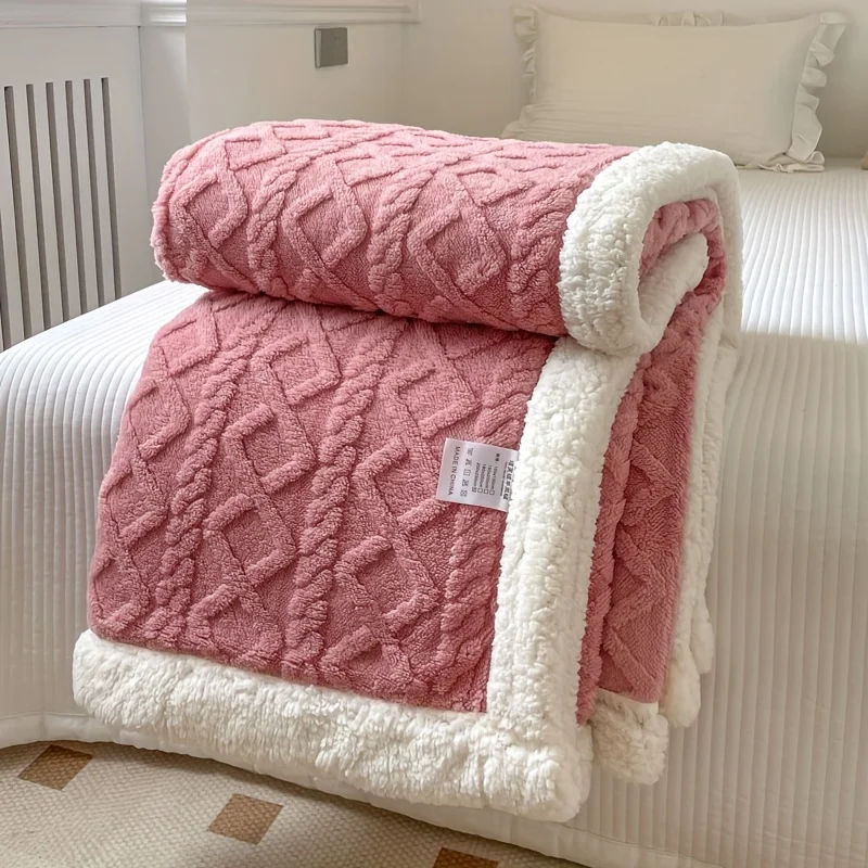 1pc Taffeta Double-Sided Lamb Wool Bed Blanket Winter Thickened Warm Sofa Blanket, Air Conditioning Blanket For All Seasons