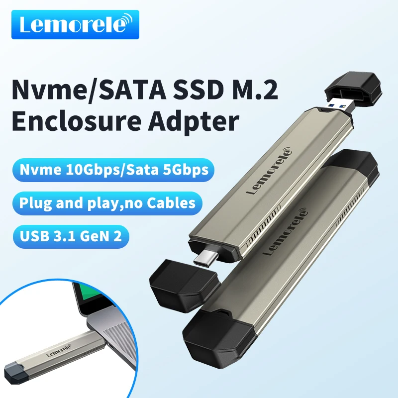 Lemorele M2 Ssd Case M.2 Nvme Sata Ssd Enclosure Adapter 10Gbps Usb 3.1 Gen2 Custodia Esterna Usb C Supporta Chiavi M E B & M