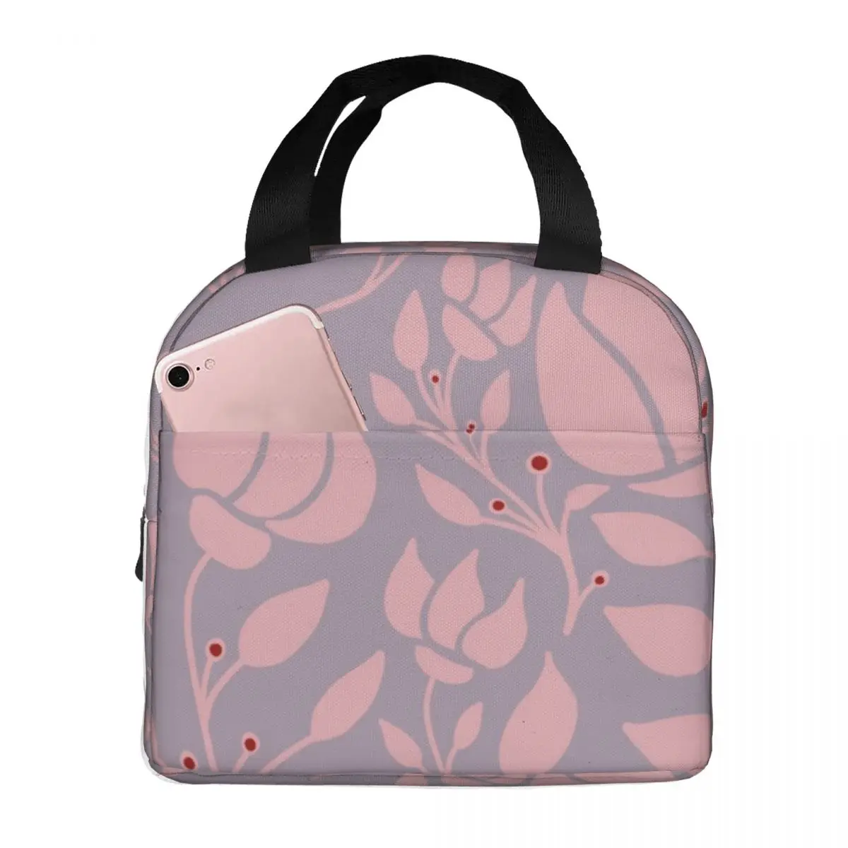 

Whimsical Floral Red Dots Flower Lila Thermal Insulated Lunch Bag Insulated bento bag Lunch Container Insulated bag Leakproof