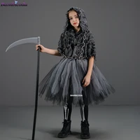 2025 Girls Demon Horror Death Halloween Costume Cosplay Fancy Dress Party Medieval Hooded Cloak Clothing Party Grim Clothes ﻿