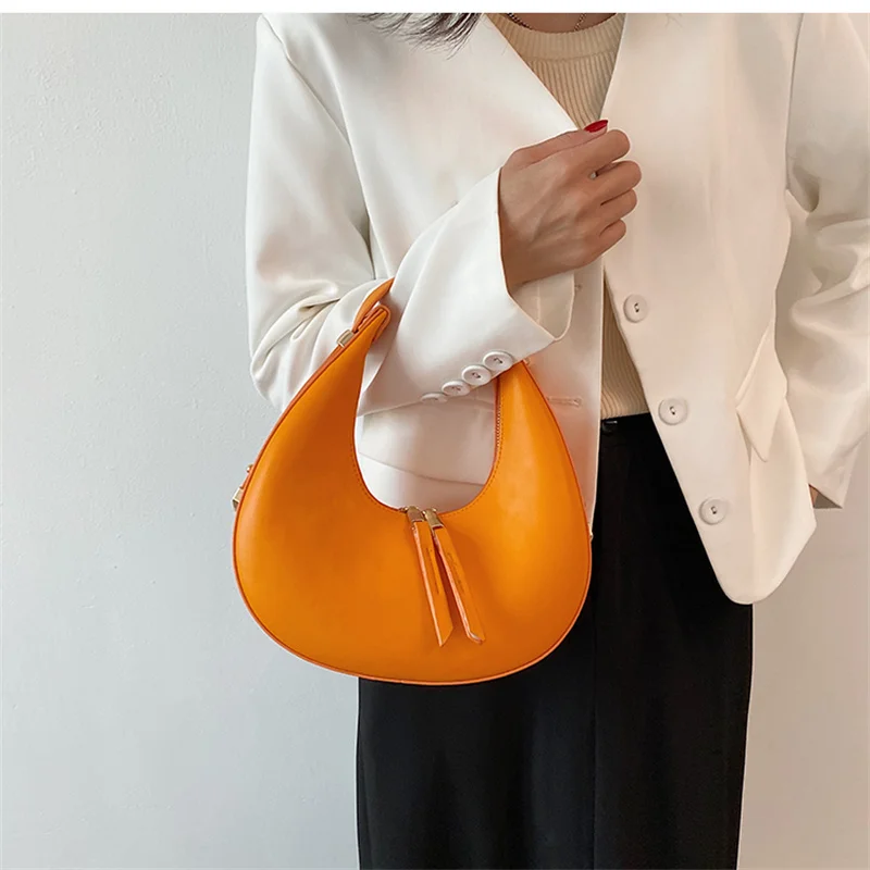 PU Leder Frauen Designer Handtasche Geldbörsen Mode Vintage Brieftasche Doppel-Reißverschluss Halbmond Halbmond Hobos Umhängetaschen_voghion.com