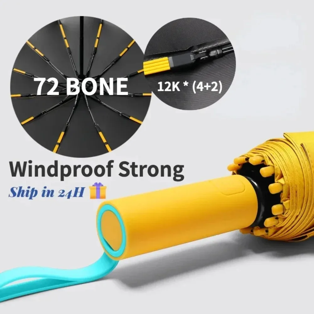 Super Strong Windproof Automatic Umbrella Sunshade Uv ProtectionFolding Sunproo Anti-Storm Large Size Reverse Rain Gear