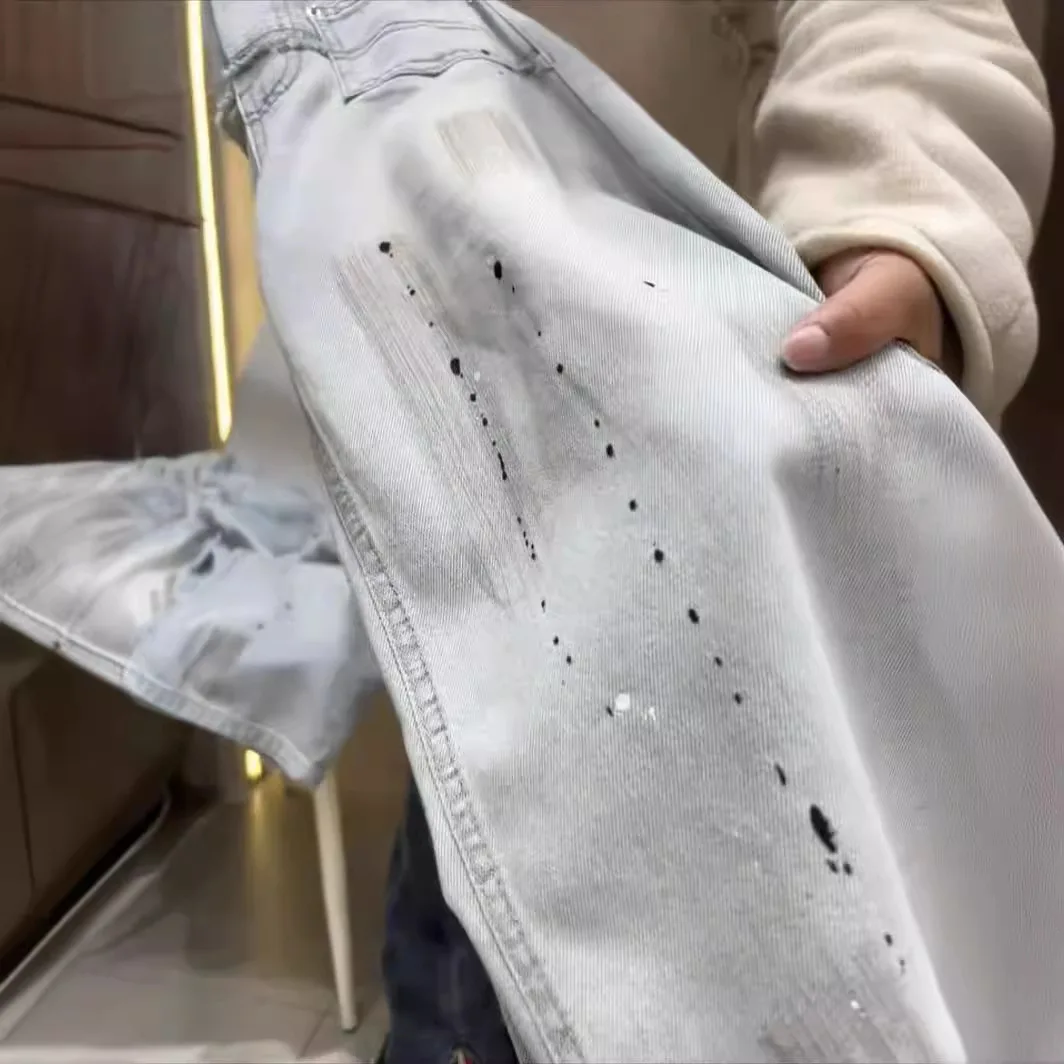한국 어린이 바지, 여아 여름 루즈 청바지, 밝은 색 포켓 스트레이트 레그 팬츠, 와이드 레그 팬츠