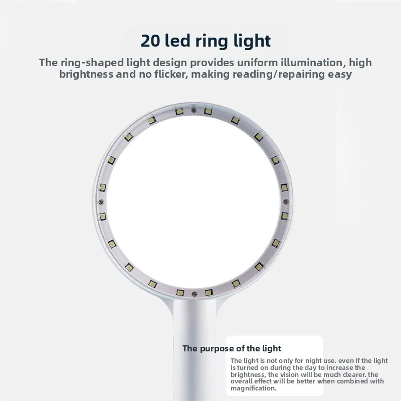 20 LED 독서 확대경 3단계 조절 USB 충전식 스타일 3배 10배 확대경